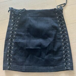 LF Black Lace-Up Denim Skirt